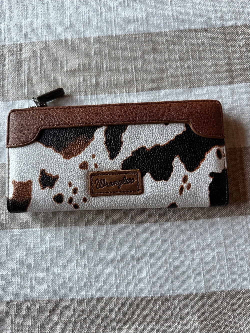 Wrangler Brown, Black & White Cowhide-Print Zip Wallet NWT